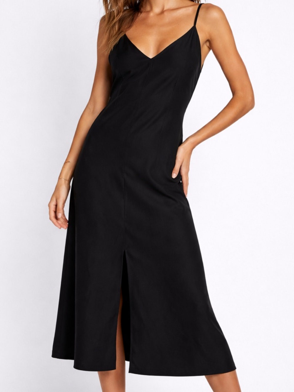 Zara Black Midi Dress Spaghetti Strap Minimal Chic Size Small - Picture 1 of 7